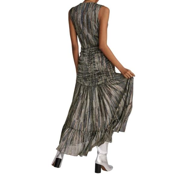MISA Los Angeles MAXI DRESS METALLIC AVA PLUNGING TWIST RUCHED FLOUNCE HEM SZ XL - Picture 4 of 16